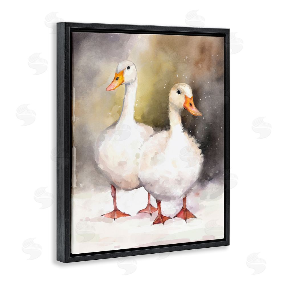 Ziwei Li Two White Ducks in Snow Black Floating Frame Canvas Wall Art Print