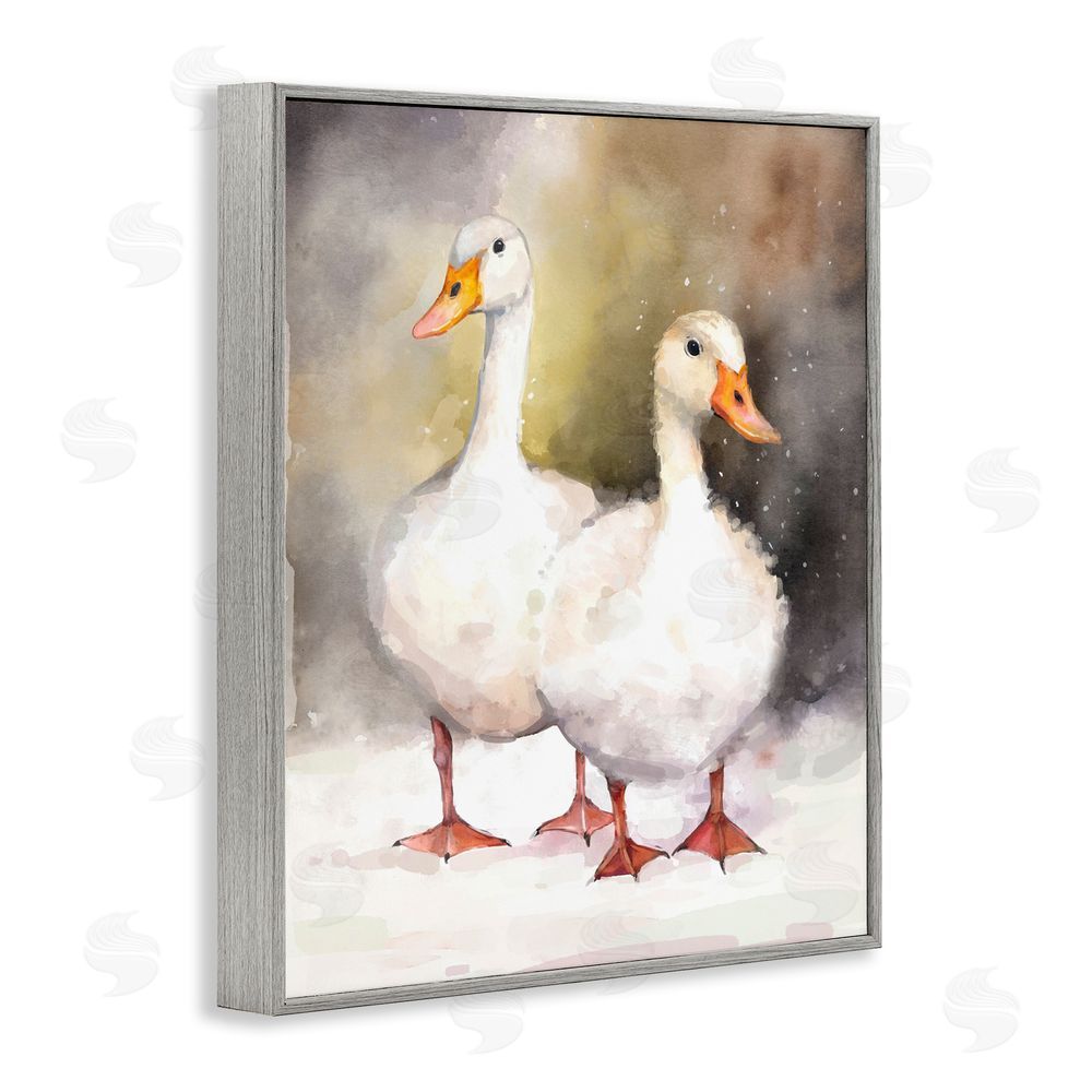 Ziwei Li Two White Ducks in Snow Gray Framed Giclee Wall Art Print