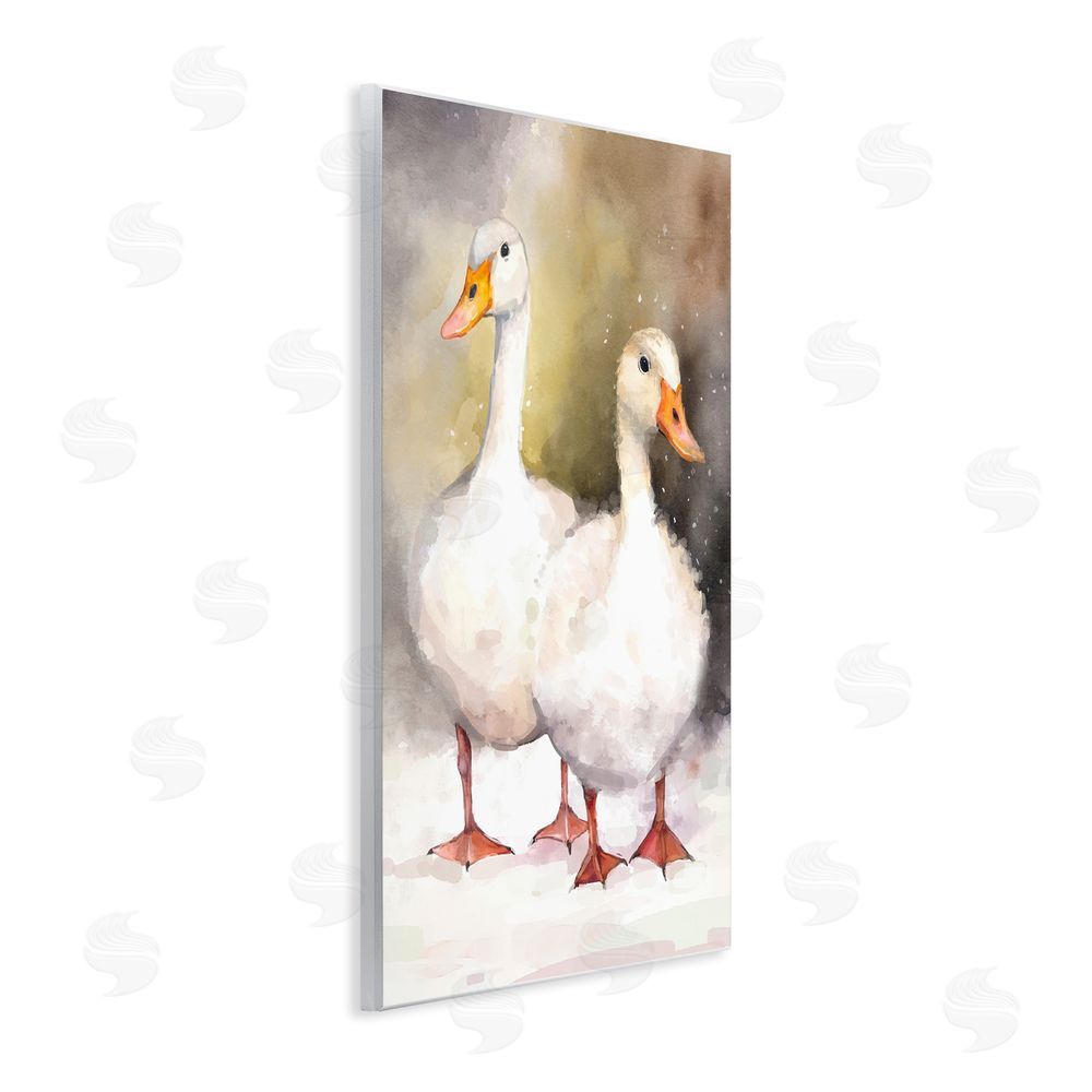 Ziwei Li Two White Ducks in Snow Wall Plaque Art Print