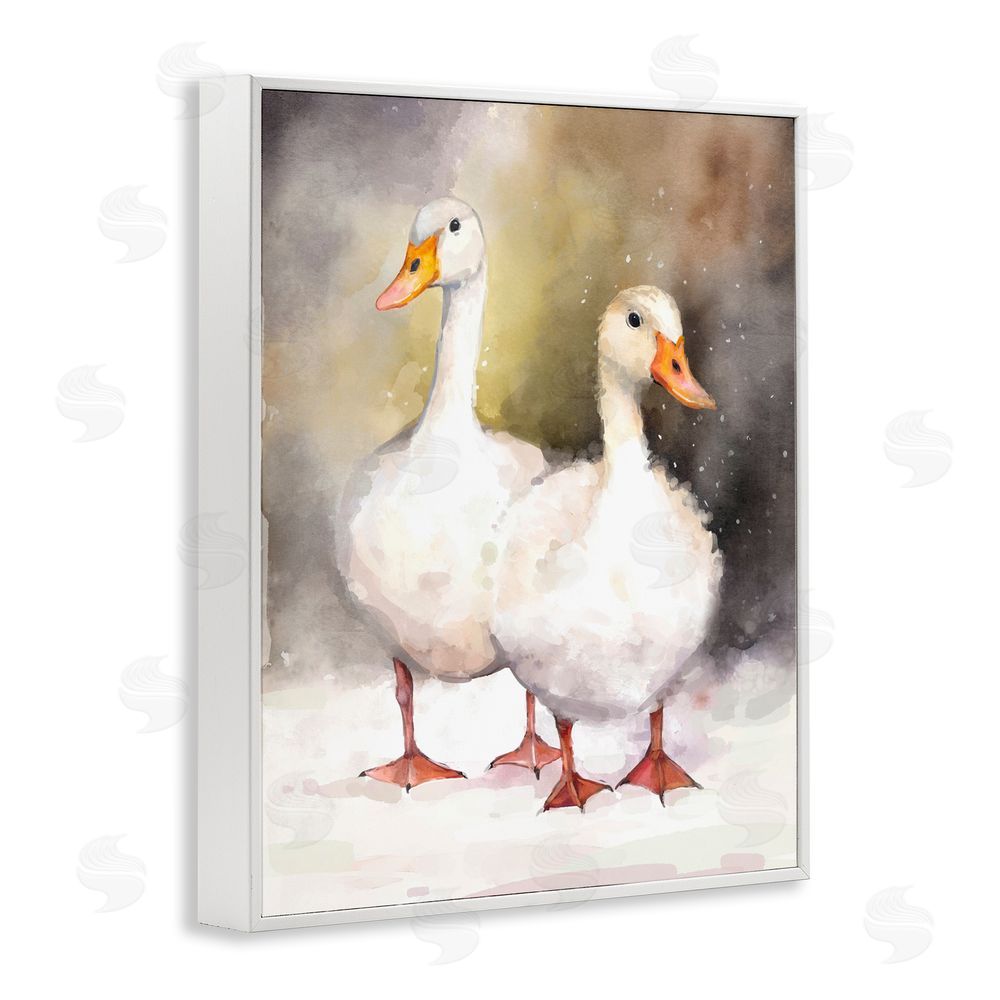 Ziwei Li Two White Ducks in Snow White Framed Giclee Wall Art Print