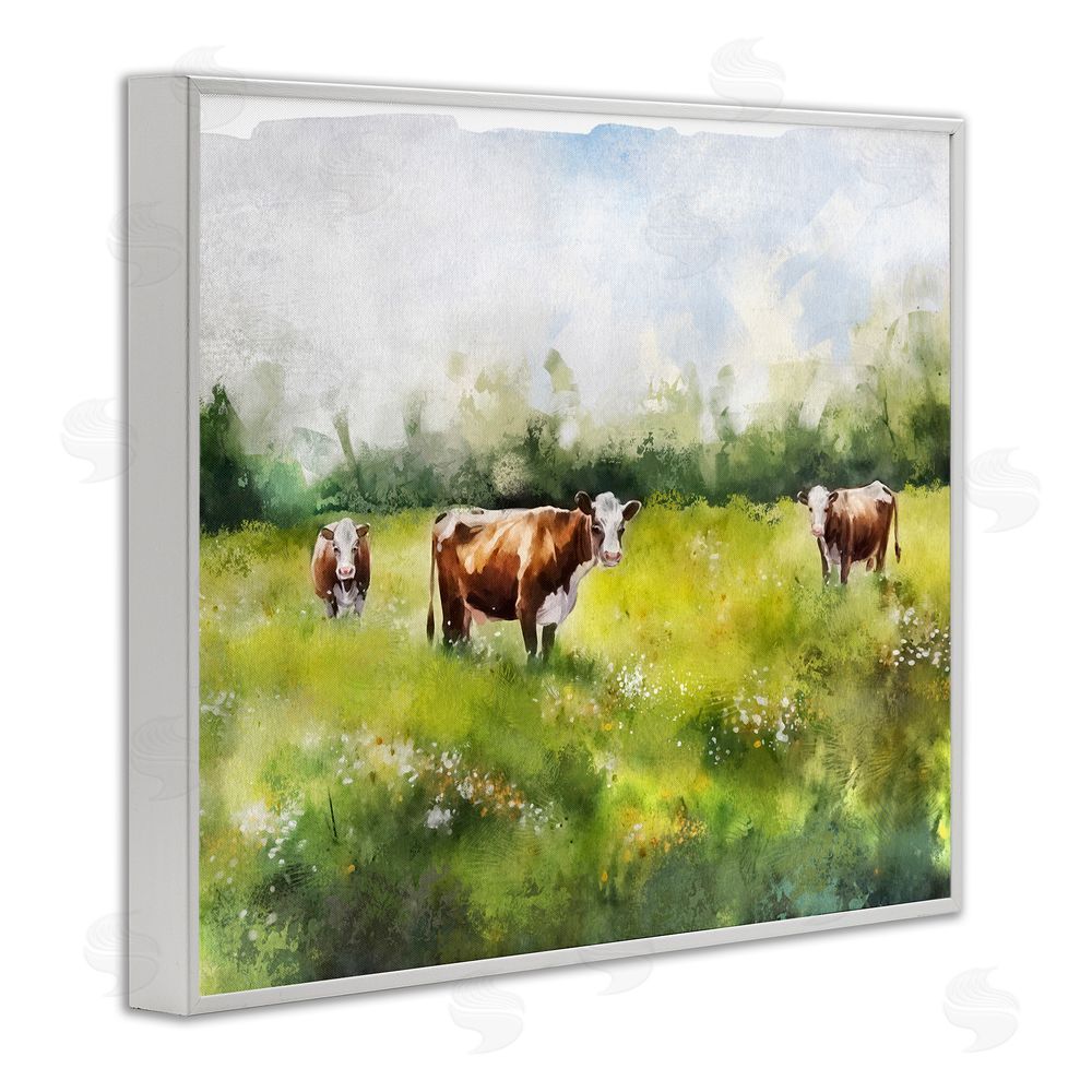 Ziwei Li Cows in Pasture Watercolor White Framed Giclee Wall Art Print