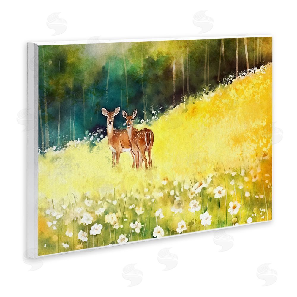 Ziwei Li Fawns in Meadow Watercolor Wall Plaque Art Print