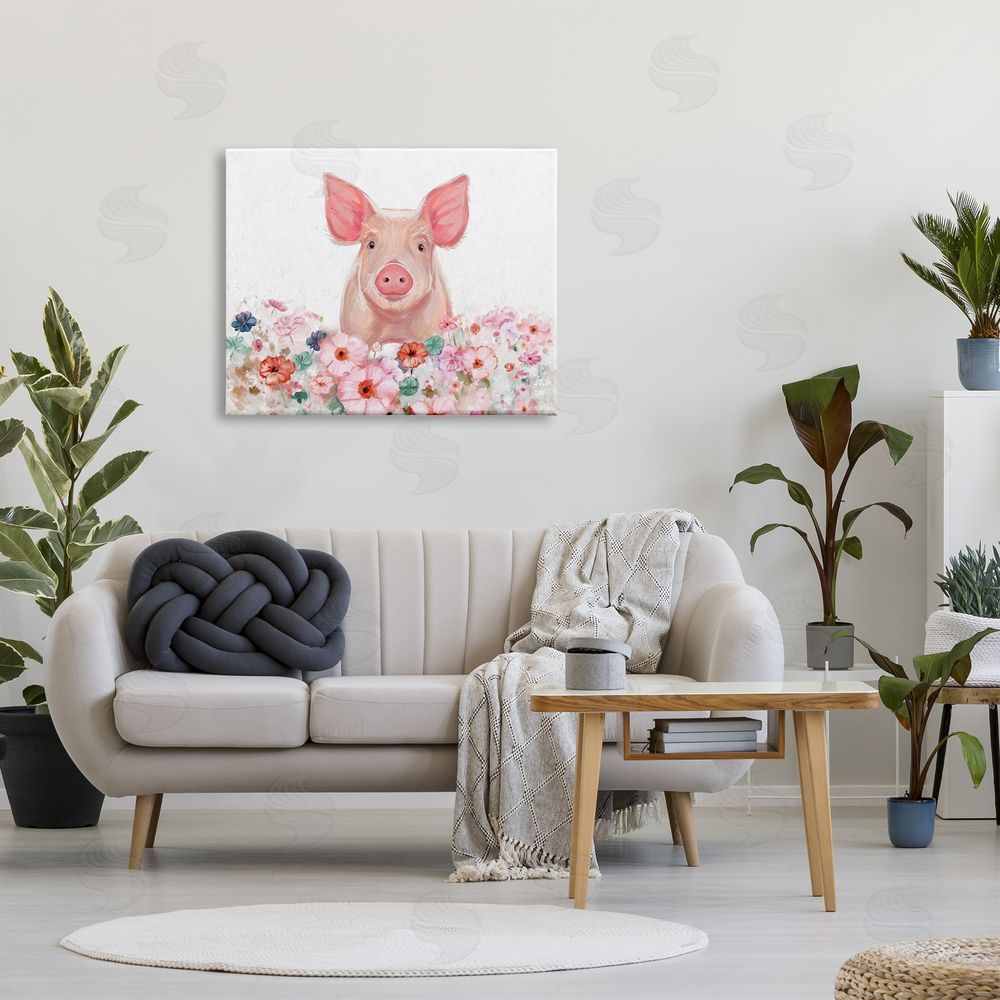 Ziwei Li Pastel Piglet & Florals Canvas Wall Art Print in Room