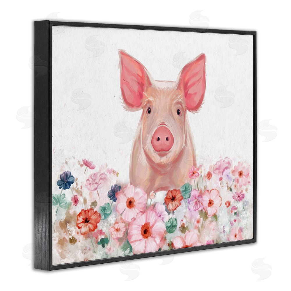 Ziwei Li Pastel Piglet & Florals Black Framed Giclee Wall Art Print