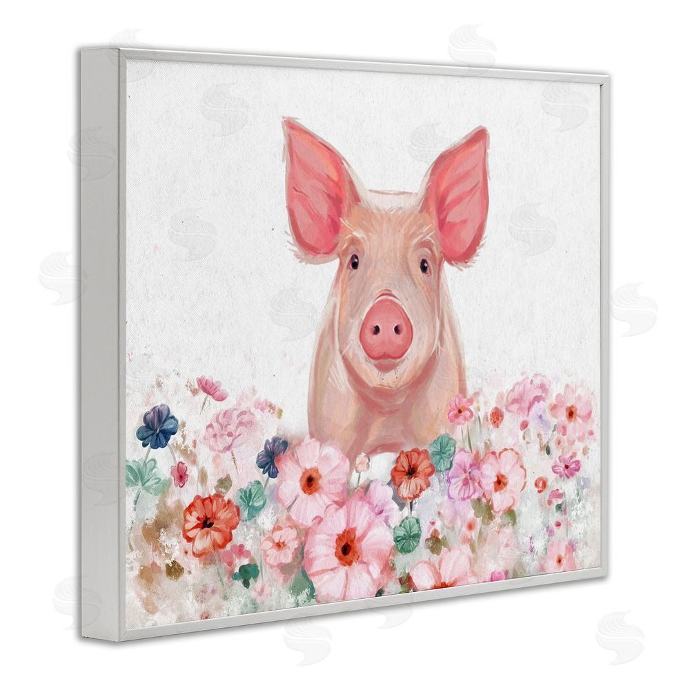 Ziwei Li Pastel Piglet & Florals White Framed Giclee Wall Art Print