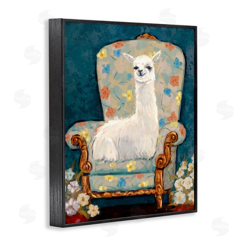 Ziwei Li Llama on Floral Armchair Black Framed Giclee Wall Art Print
