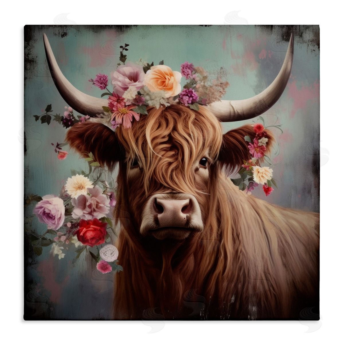 Cow with Vintage Florals Canvas Wall Art, Home Decor by Irena Orlov