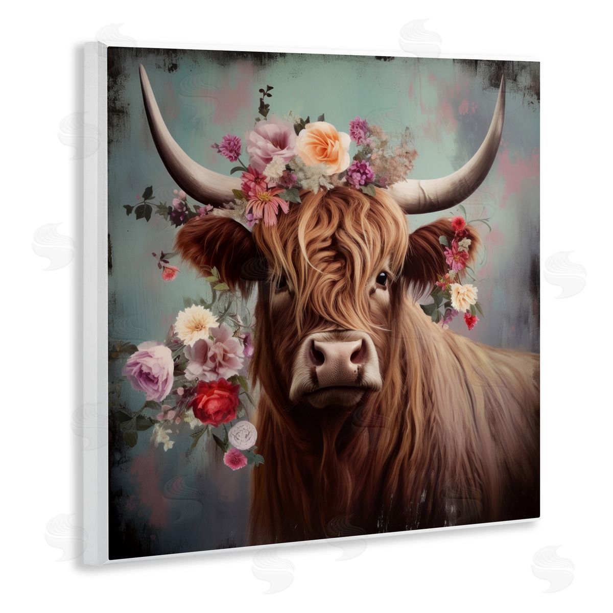 Cow with Vintage Florals Wood Plaque Wall Art, Home Decor by Irena Orlov