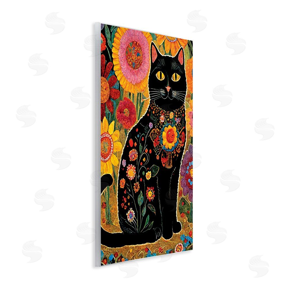 Gary Shergill Designs Cat with Patterned Florals Wall Plaque Art Print