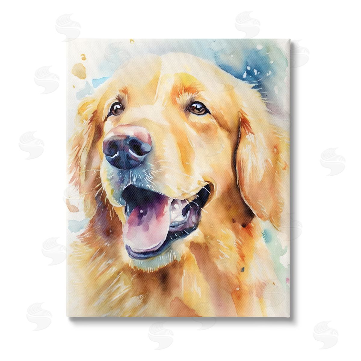 Petal Prints Design Happy Retriever Portrait Stretched Canvas Wall Art Print