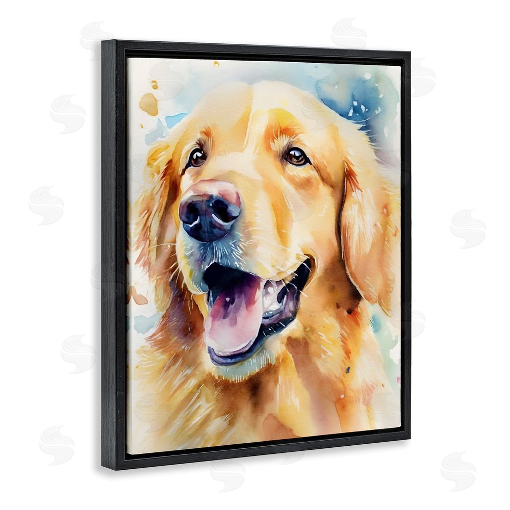 Petal Prints Design Happy Retriever Portrait Black Floating Frame Canvas Wall Art Print
