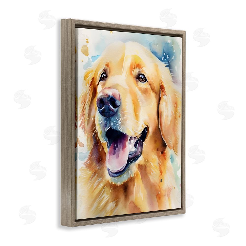 Petal Prints Design Happy Retriever Portrait Brown Floating Frame Canvas Wall Art Print