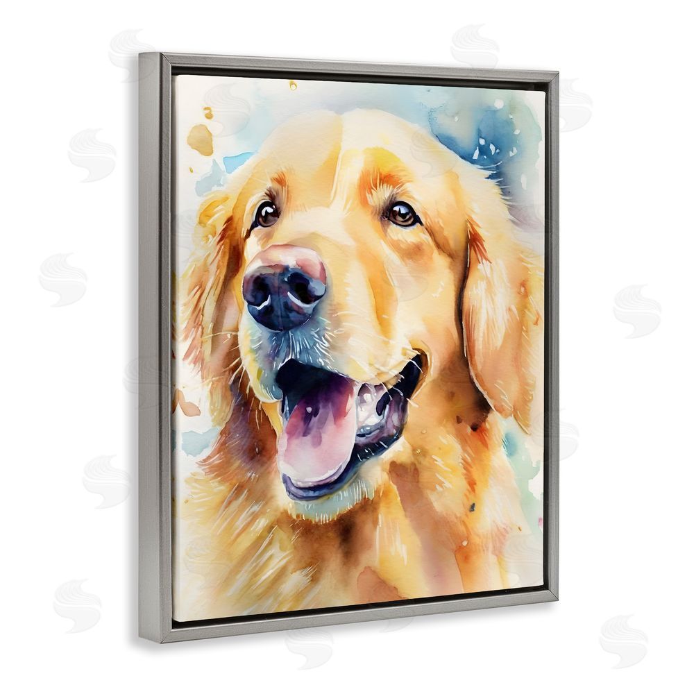 Petal Prints Design Happy Retriever Portrait Grey Floating Frame Canvas Wall Art Print