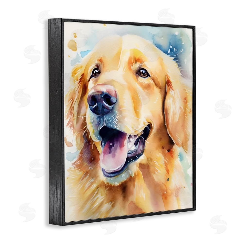 Petal Prints Design Happy Retriever Portrait Black Framed Giclee Wall Art Print
