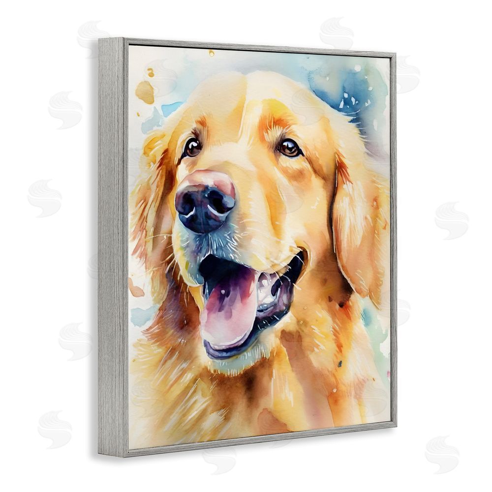 Petal Prints Design Happy Retriever Portrait Gray Framed Giclee Wall Art Print