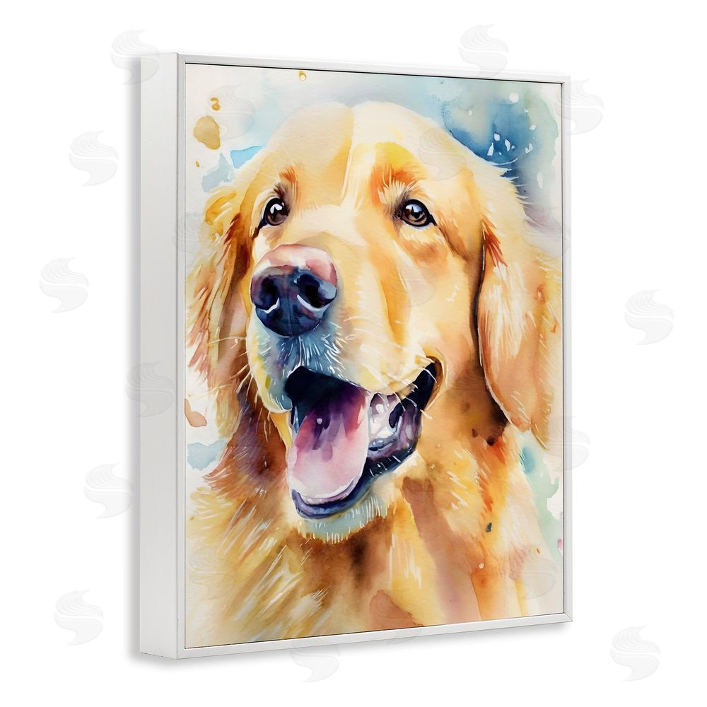 Petal Prints Design Happy Retriever Portrait White Framed Giclee Wall Art Print