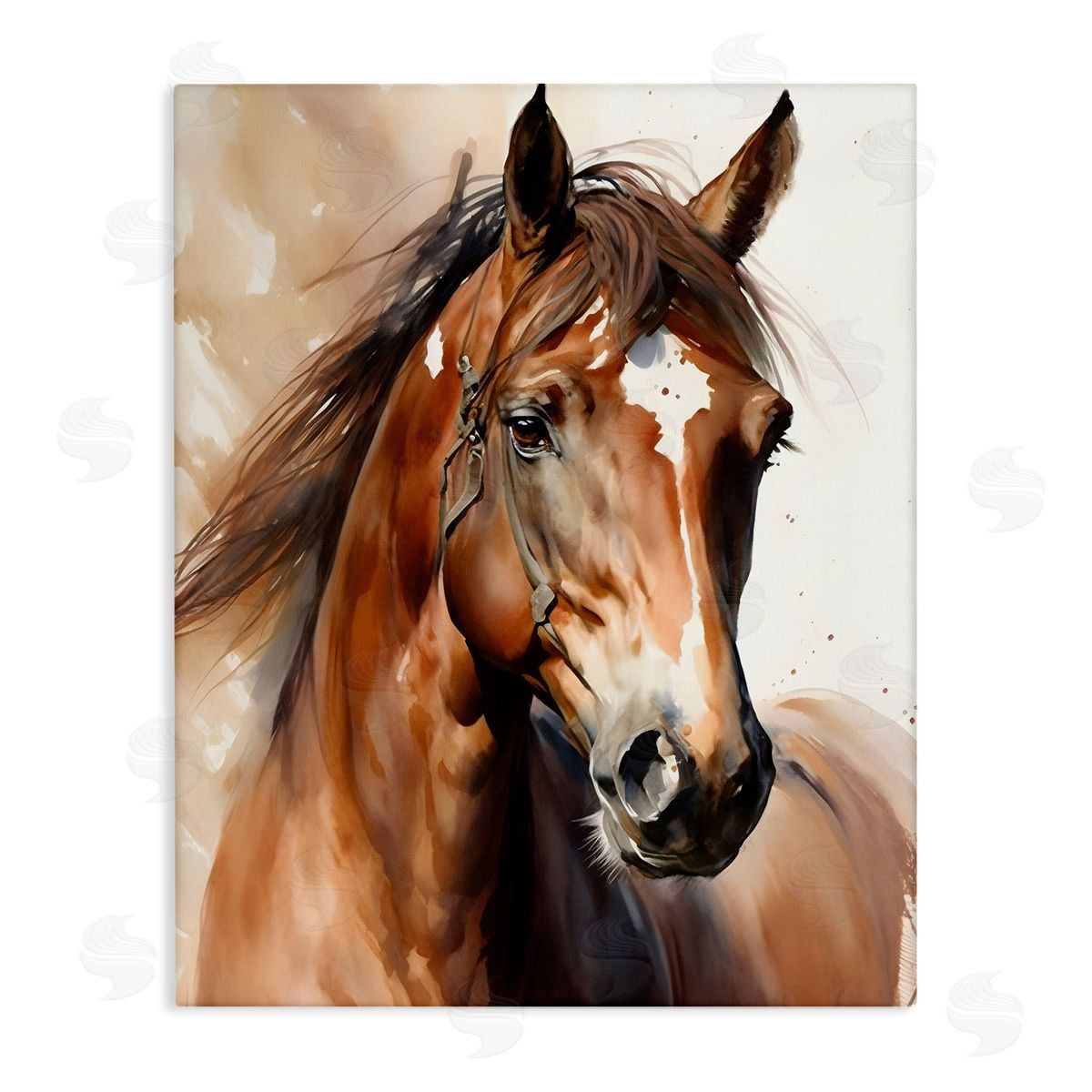 Petal Prints Design Brown Horse Painting Stretched Canvas Wall Art Print