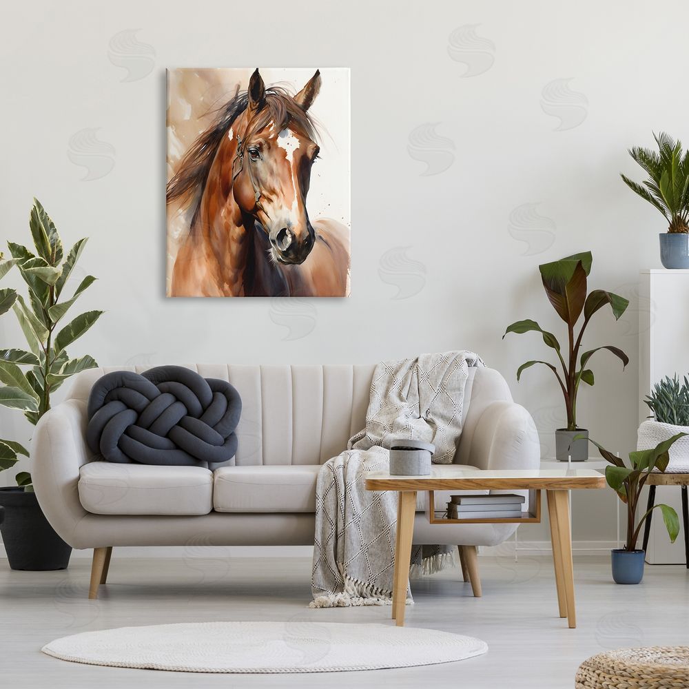 Petal Prints Design Brown Horse Painting Canvas Wall Art Print in Room