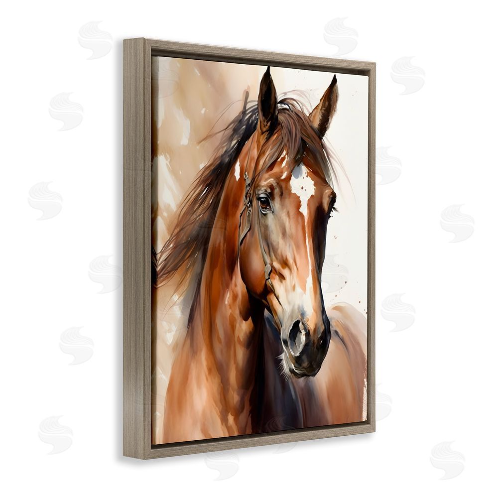 Petal Prints Design Brown Horse Painting Brown Floating Frame Canvas Wall Art Print