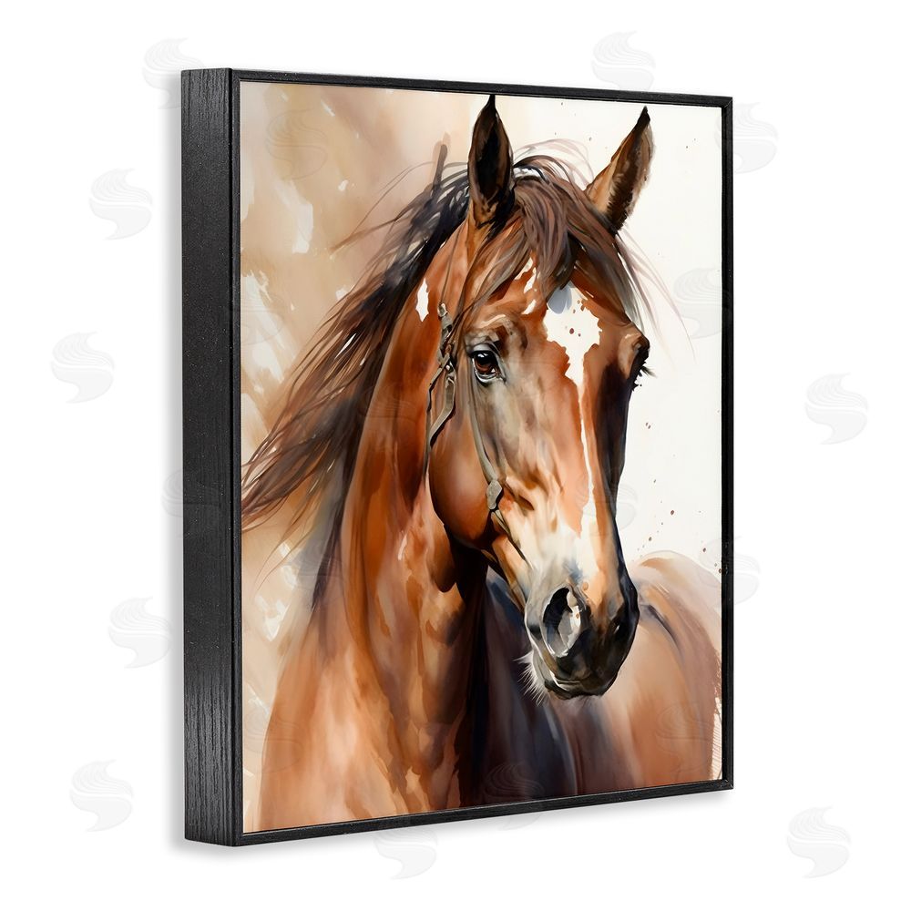 Petal Prints Design Brown Horse Painting Black Framed Giclee Wall Art Print
