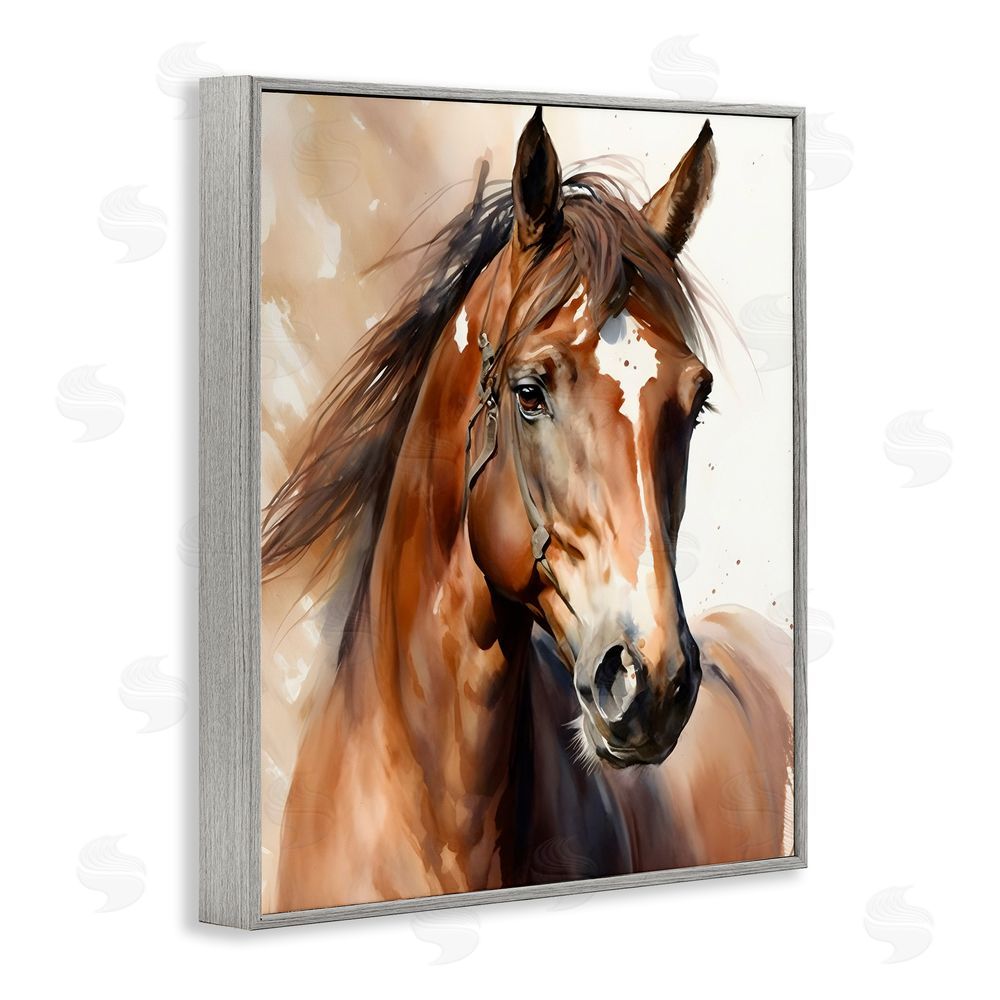 Petal Prints Design Brown Horse Painting Gray Framed Giclee Wall Art Print