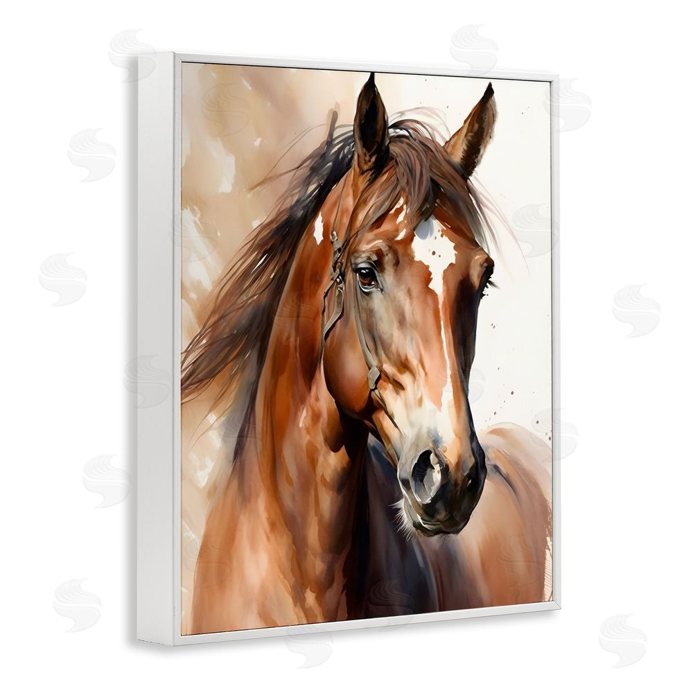 Petal Prints Design Brown Horse Painting White Framed Giclee Wall Art Print