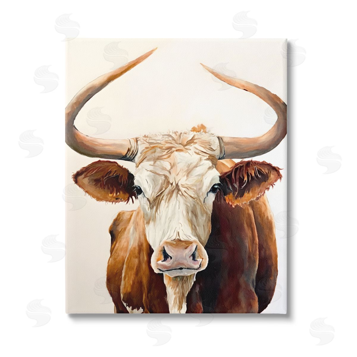 Petal Prints Design Longhorn with Curved Horns Stretched Canvas Wall Art Print