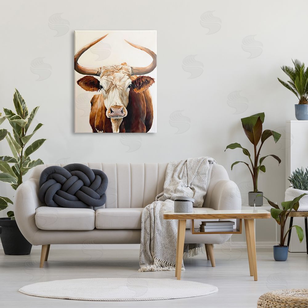 Petal Prints Design Longhorn with Curved Horns Canvas Wall Art Print in Room