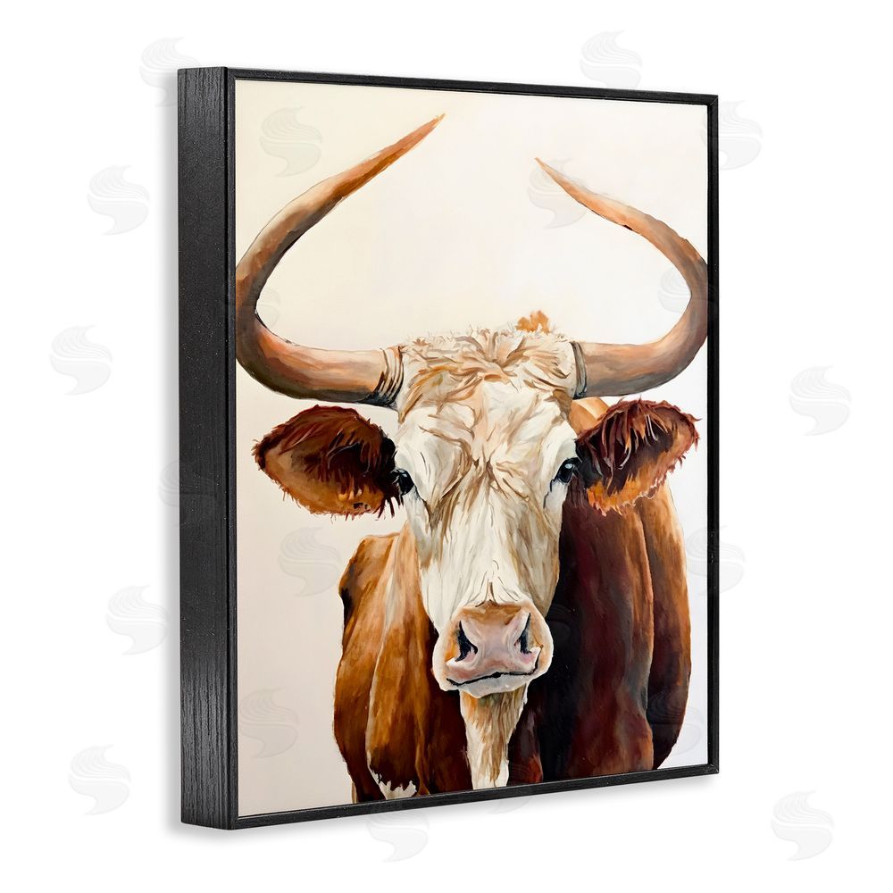 Petal Prints Design Longhorn with Curved Horns Black Framed Giclee Wall Art Print
