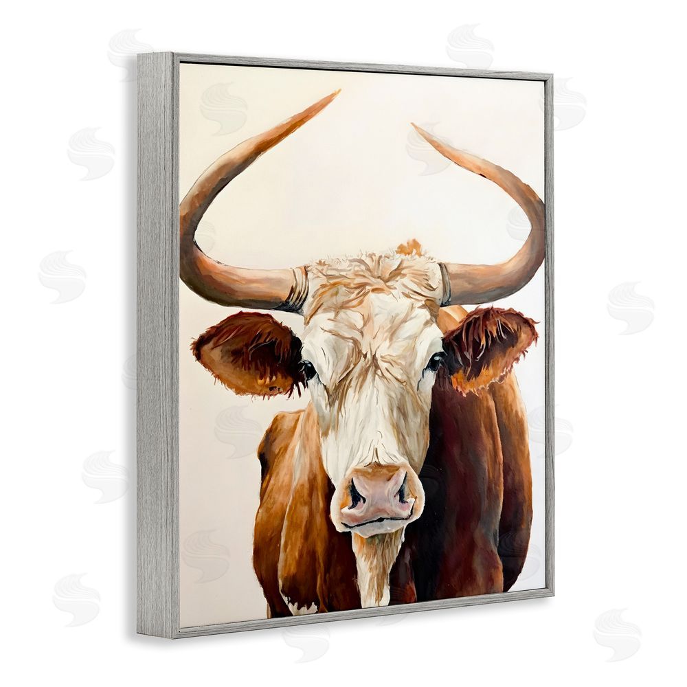 Petal Prints Design Longhorn with Curved Horns Gray Framed Giclee Wall Art Print