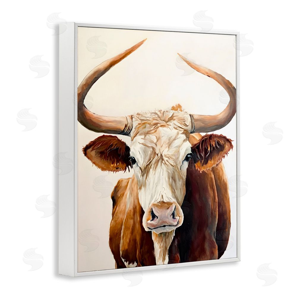 Petal Prints Design Longhorn with Curved Horns White Framed Giclee Wall Art Print