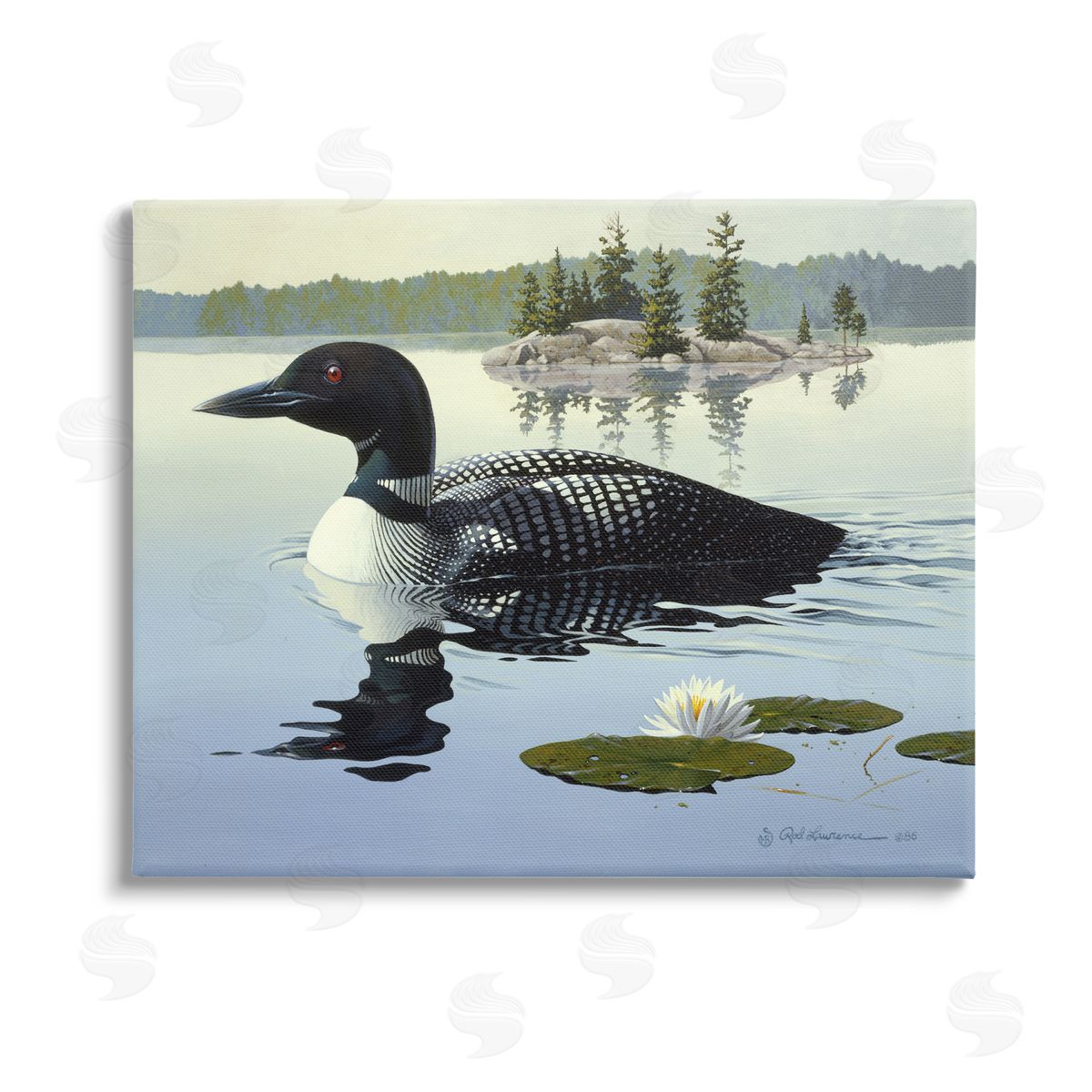 Rod Lawrence Duck in Vast Pond Stretched Canvas Wall Art Print