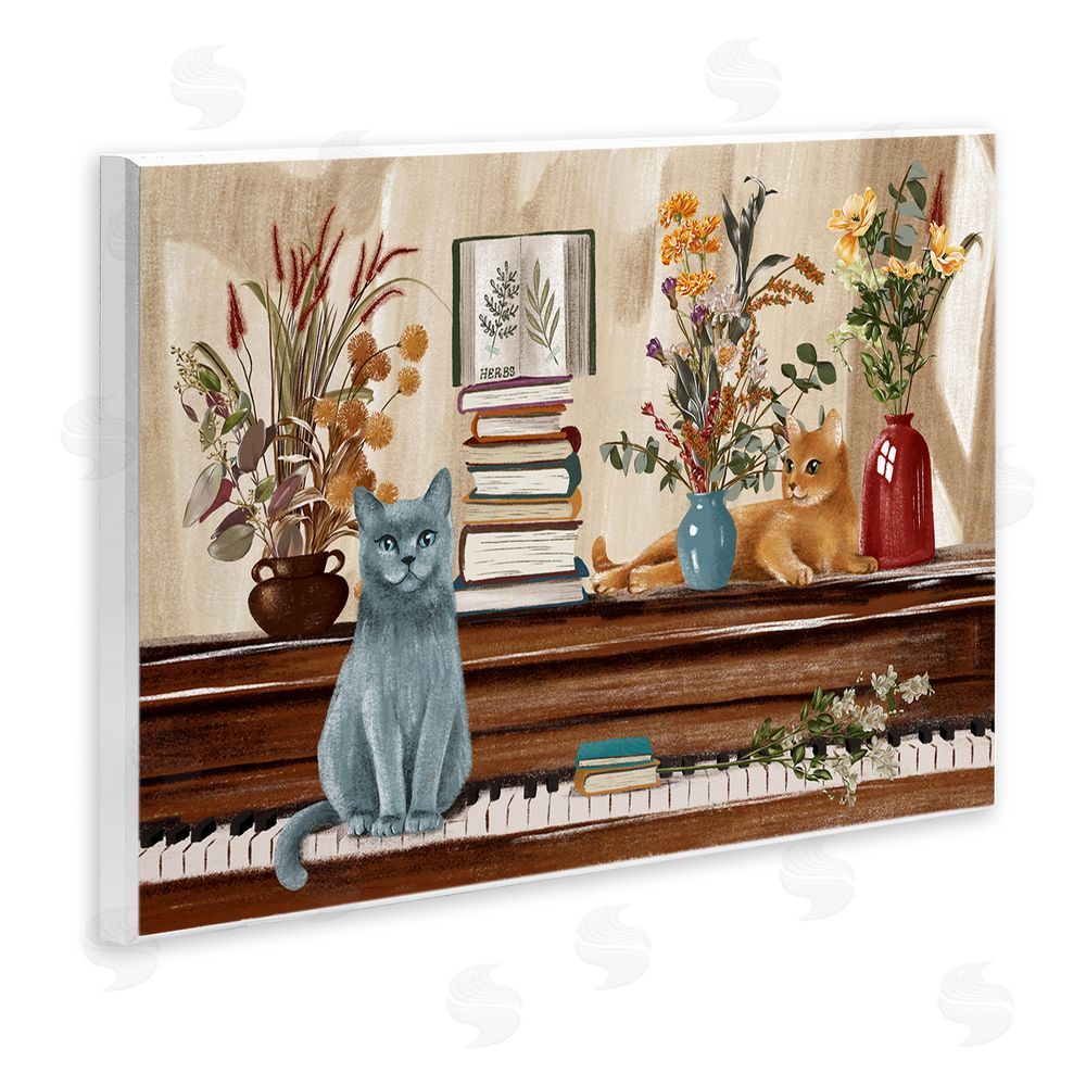 Raquel Maciel Cats & Books on Piano Wall Plaque Art Print