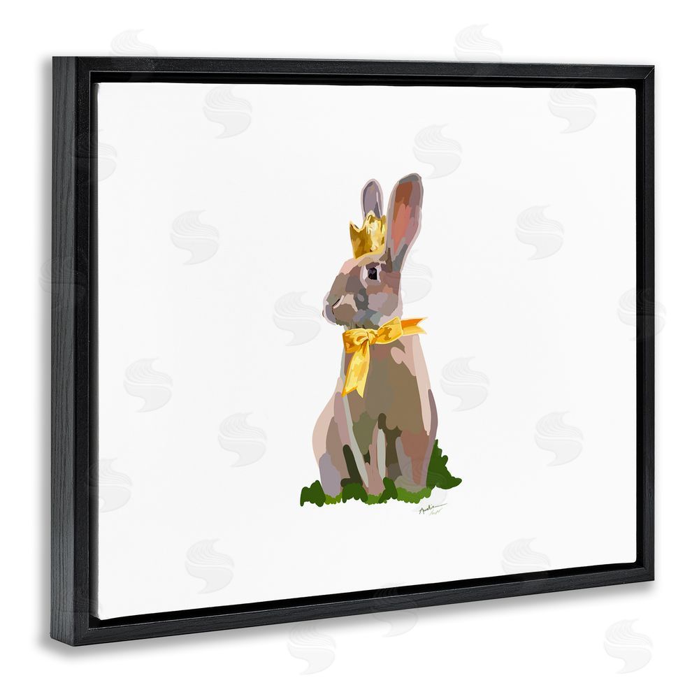 Amelia Noyes Royal Bunny with Crown Black Floating Frame Canvas Wall Art Print