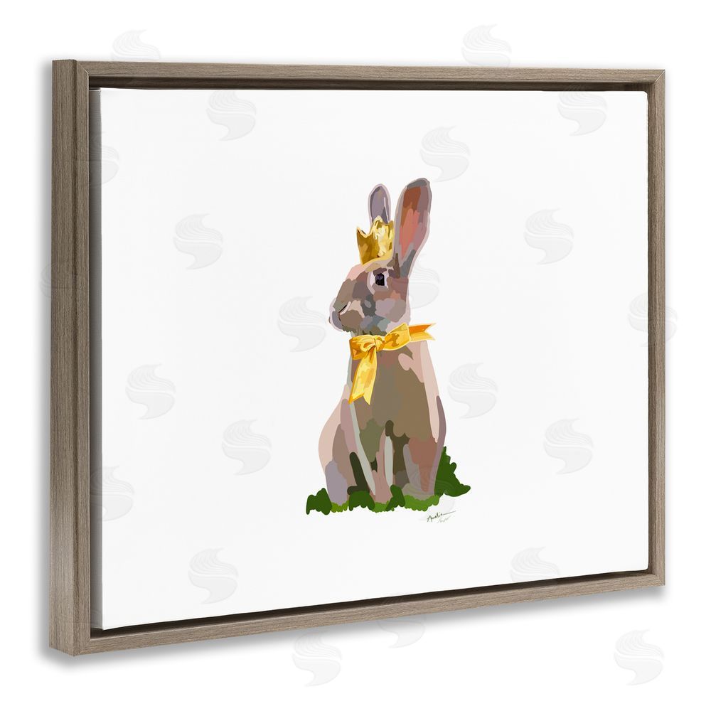 Amelia Noyes Royal Bunny with Crown Brown Floating Frame Canvas Wall Art Print