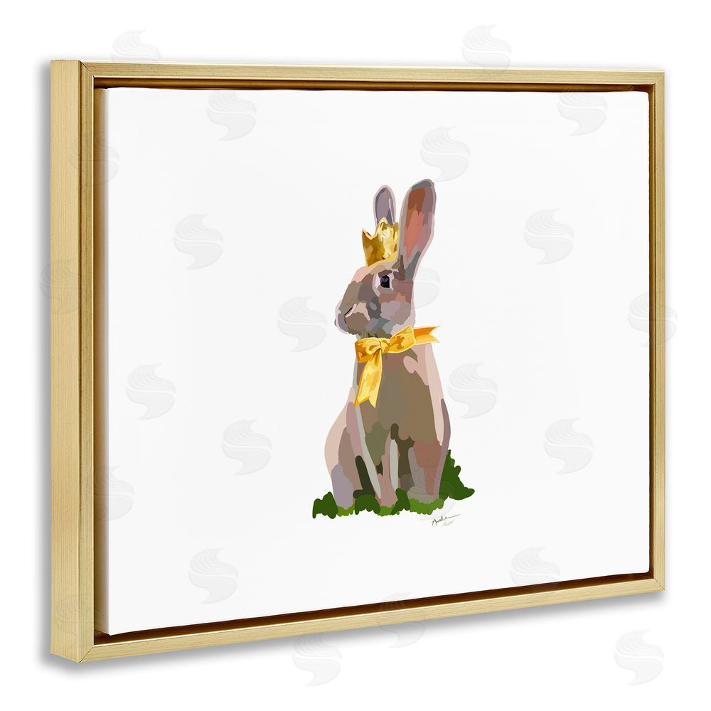Amelia Noyes Royal Bunny with Crown Gold Floating Frame Canvas Wall Art Print
