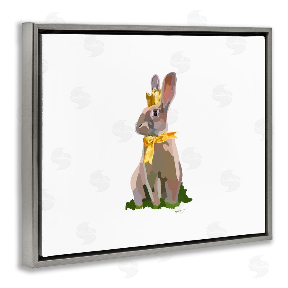 Amelia Noyes Royal Bunny with Crown Grey Floating Frame Canvas Wall Art Print