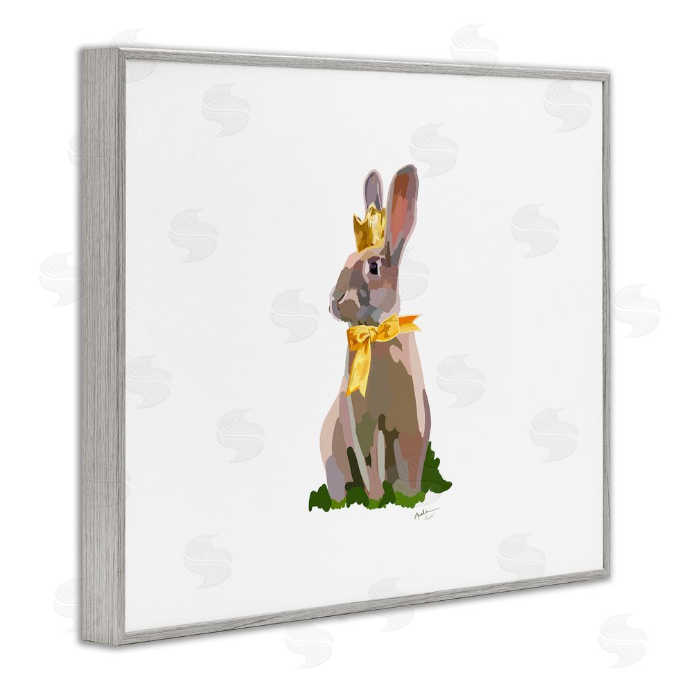 Amelia Noyes Royal Bunny with Crown Gray Framed Giclee Wall Art Print