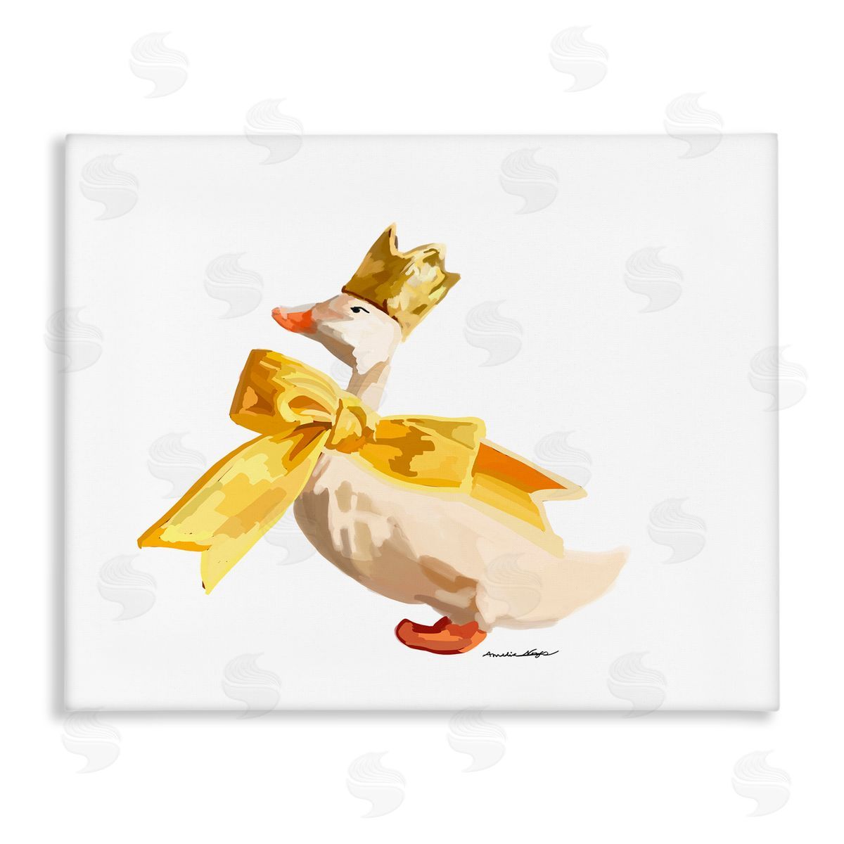 Amelia Noyes Royal Duck with Bow Stretched Canvas Wall Art Print