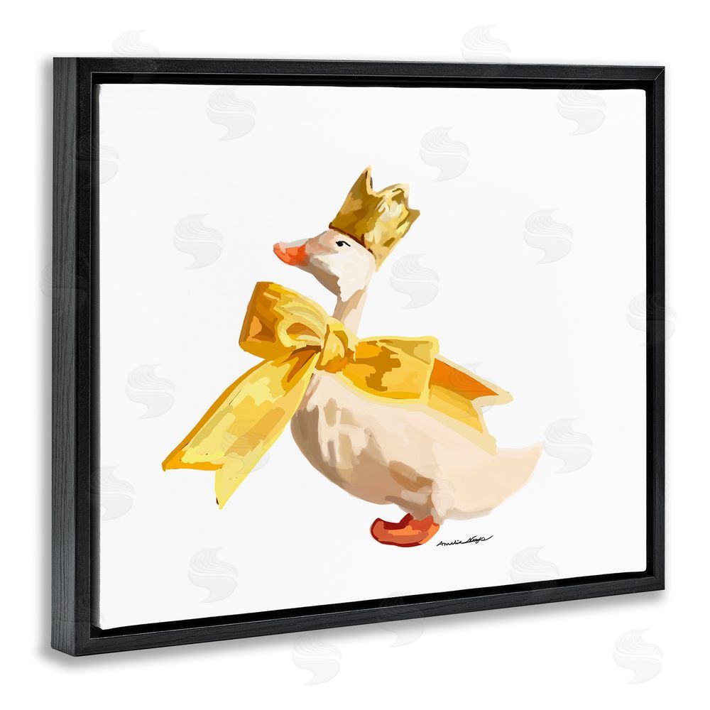 Amelia Noyes Royal Duck with Bow Black Floating Frame Canvas Wall Art Print