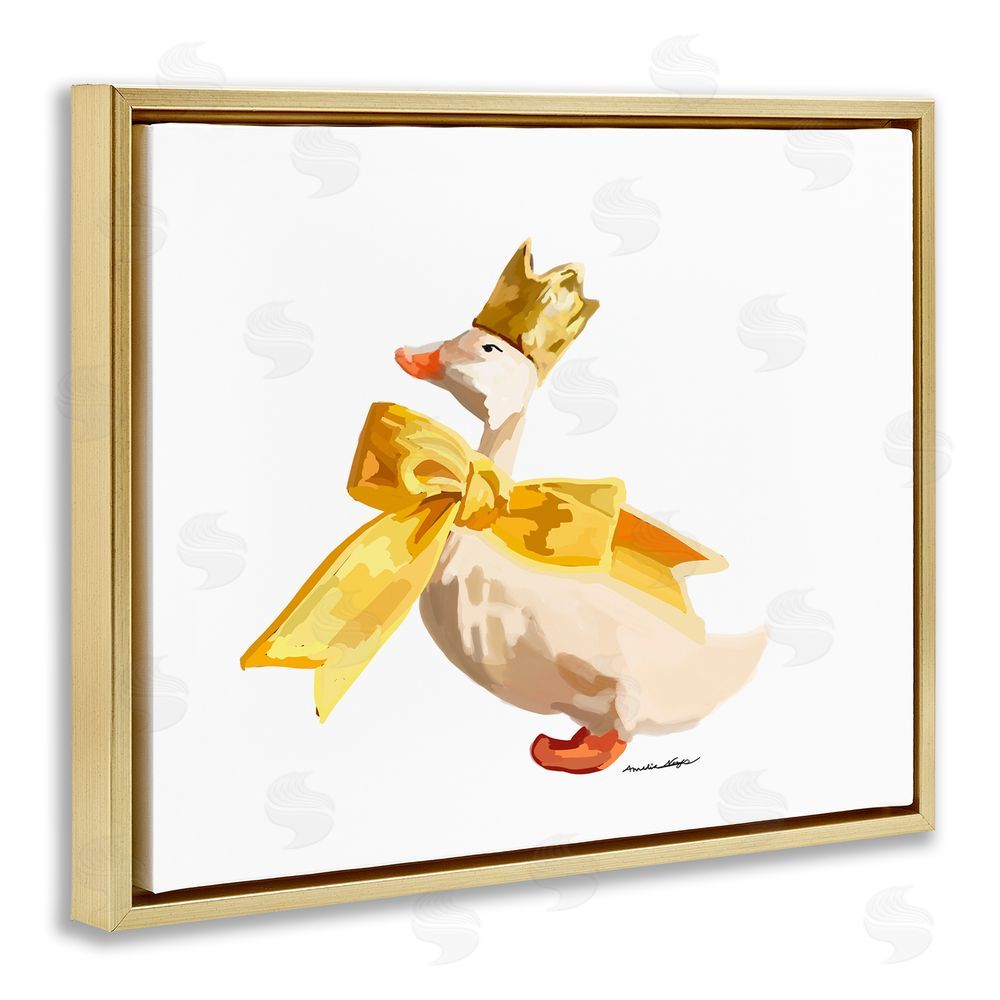 Amelia Noyes Royal Duck with Bow Gold Floating Frame Canvas Wall Art Print