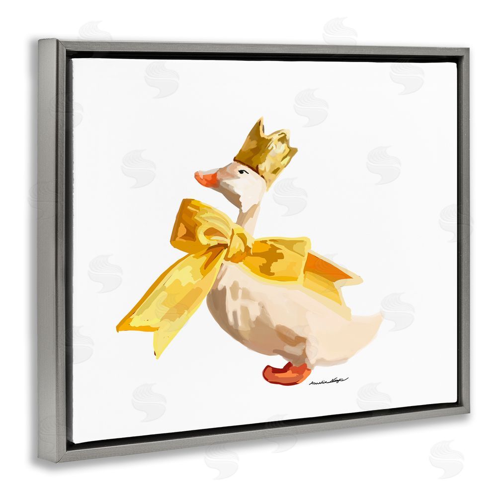 Amelia Noyes Royal Duck with Bow Grey Floating Frame Canvas Wall Art Print