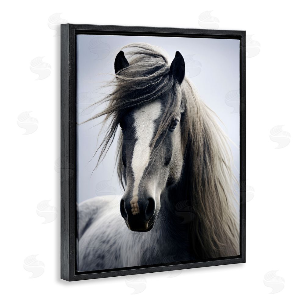 Ray Powers Windblown Horse Mane Black Floating Frame Canvas Wall Art Print