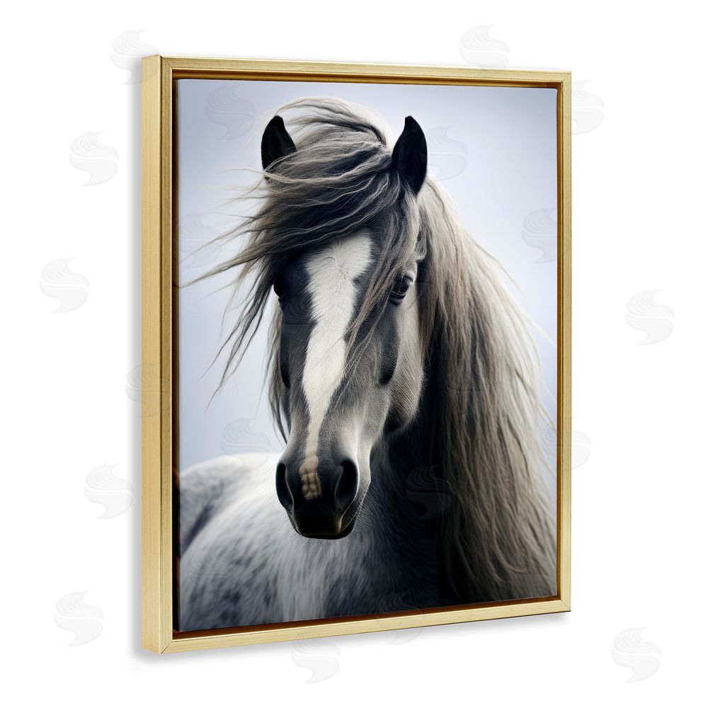 Ray Powers Windblown Horse Mane Gold Floating Frame Canvas Wall Art Print