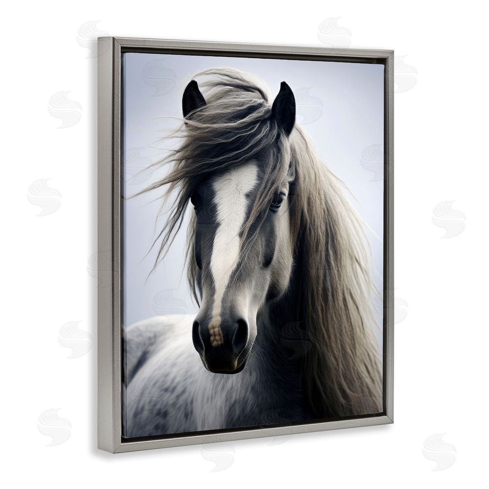 Ray Powers Windblown Horse Mane Grey Floating Frame Canvas Wall Art Print