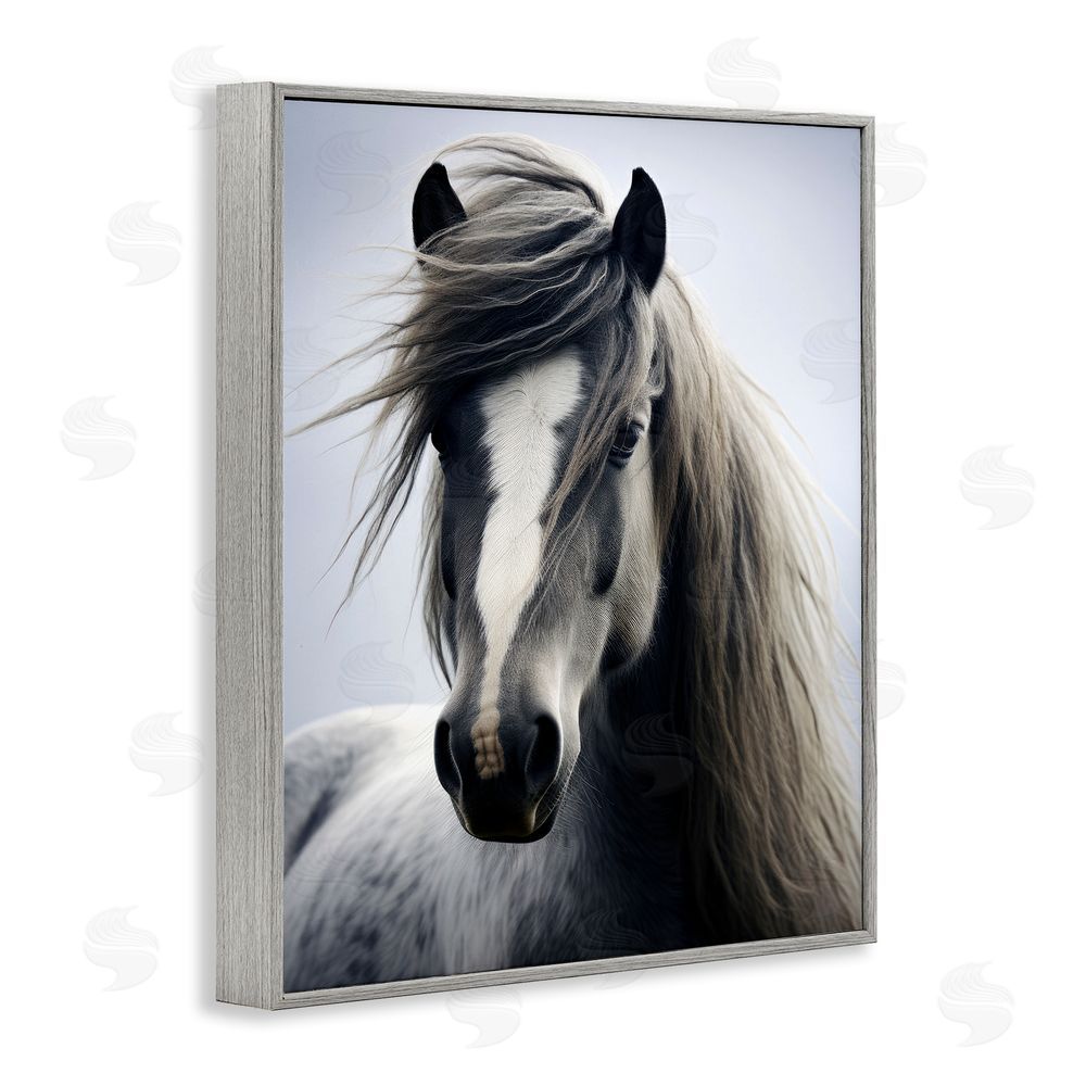 Ray Powers Windblown Horse Mane Gray Framed Giclee Wall Art Print