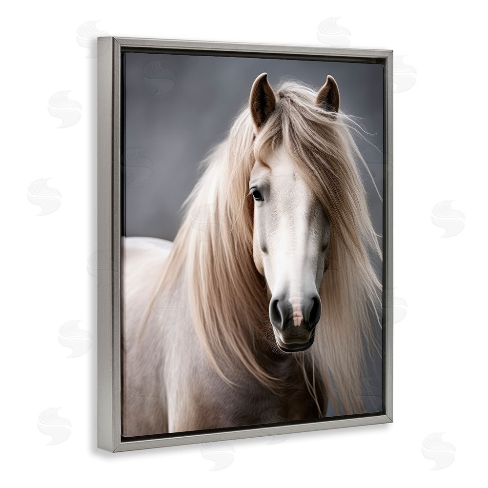Ray Powers Silky Haired Horse Grey Floating Frame Canvas Wall Art Print