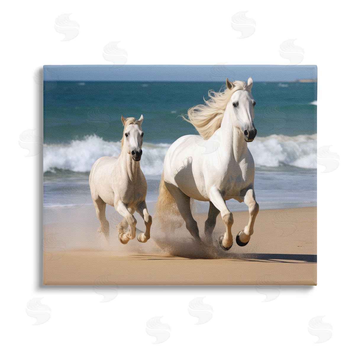 Ray Powers Trotting Horses on Beach Stretched Canvas Wall Art Print
