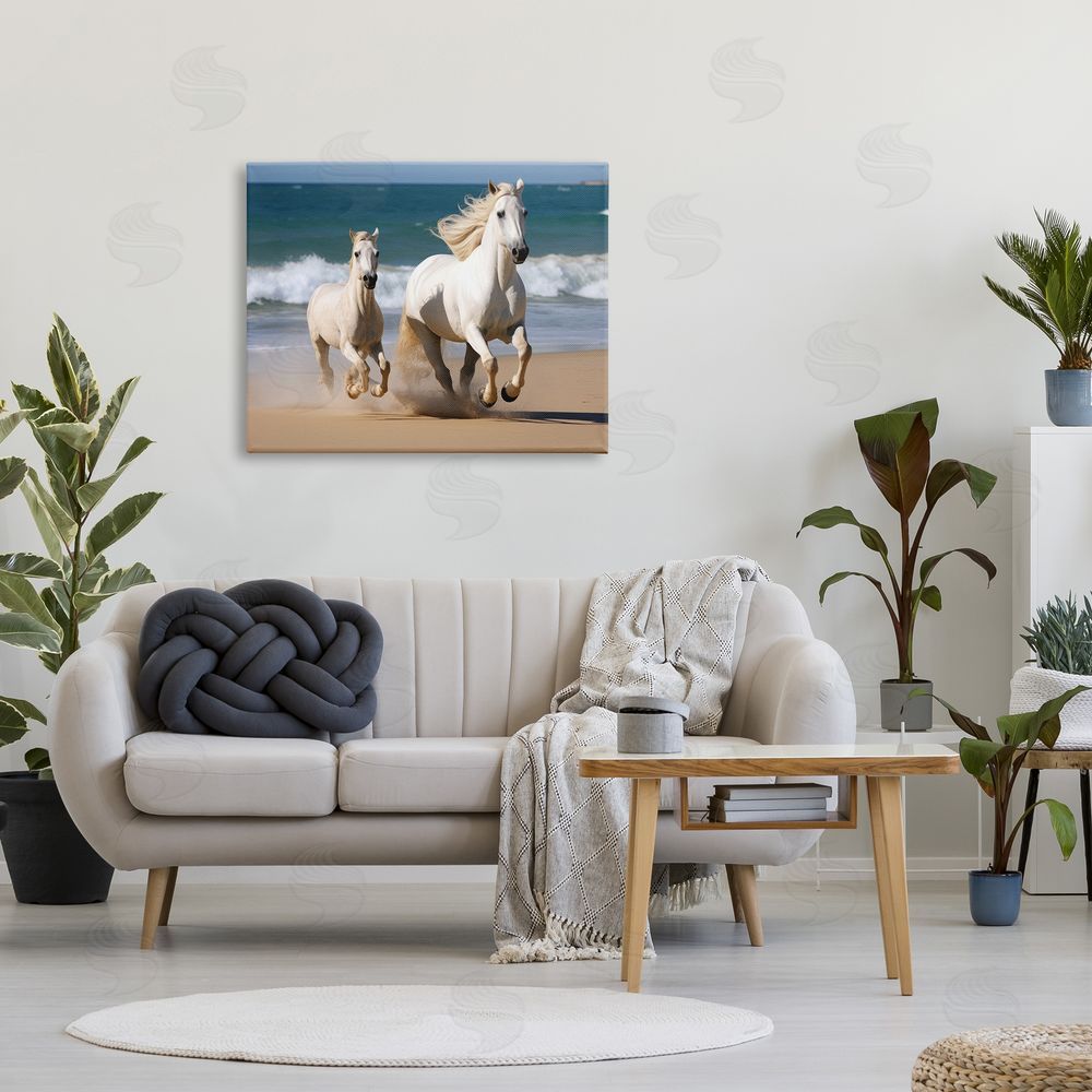 Ray Powers Trotting Horses on Beach Canvas Wall Art Print in Room