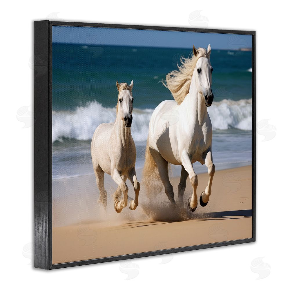 Ray Powers Trotting Horses on Beach Black Framed Giclee Wall Art Print